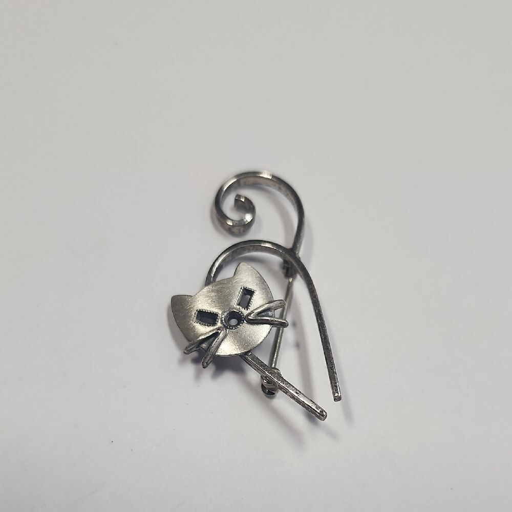 Vintage Danecraft 925 Sterling Silver Mid-Century Modern Cat Pin